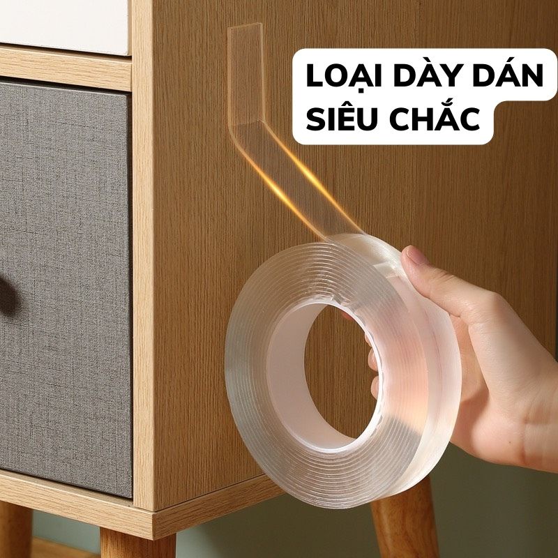 Băng keo cường lực 2 mặt siêu dính màu trong suốt 2.4cmx2mx2mm