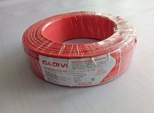 Dây cáp điện đôi mềm (dây dẹp) VCmd Cadivi 2x0.5 màu đỏ, ruột đồng bọc nhựa PVC, cuộn 100 mét, giá tính theo mét