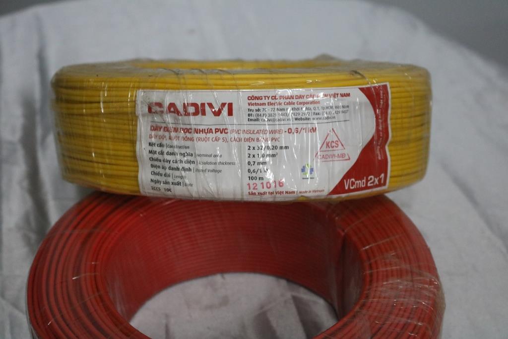 Dây điện Cadivi VCMD 2x1 màu vàng, 0.6/1KV, cuộn 100m, giá theo mét