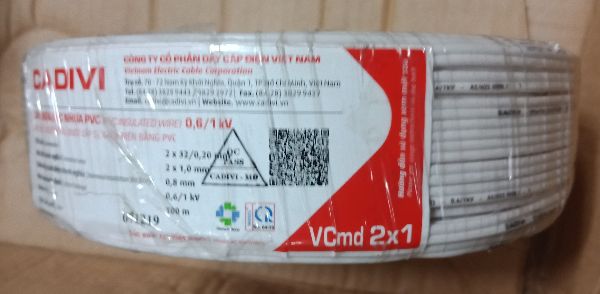 Dây điện Cadivi VCMD 2x1.5 màu trắng, 0.6/1KV, cuộn 100m, giá theo mét