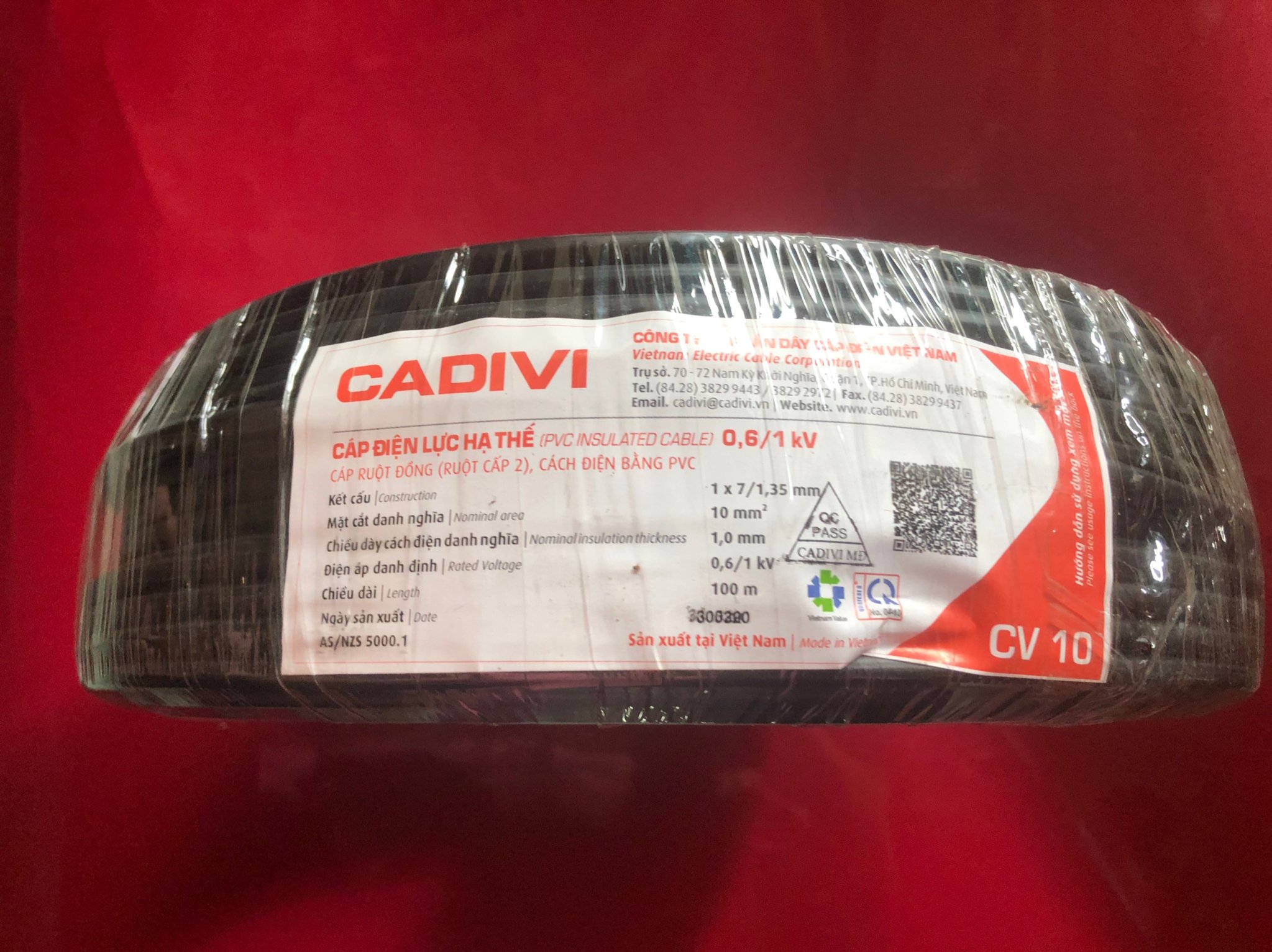 Dây điện đơn CV 10 Cadivi, màu đen, cuộn 100m