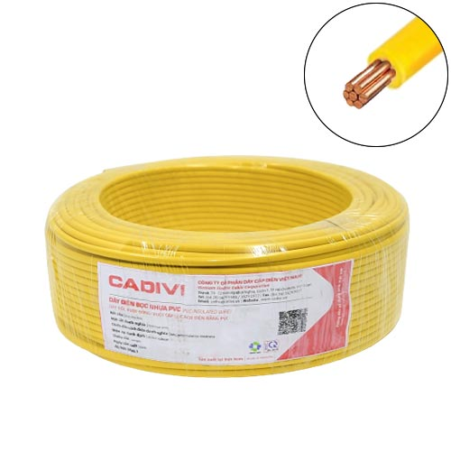 Dây điện đơn CV 1.5 Cadivi, màu vàng, cuộn 100m