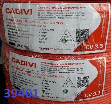 Dây điện đơn CV 3.5 Cadivi, màu đỏ, cuộn 100m