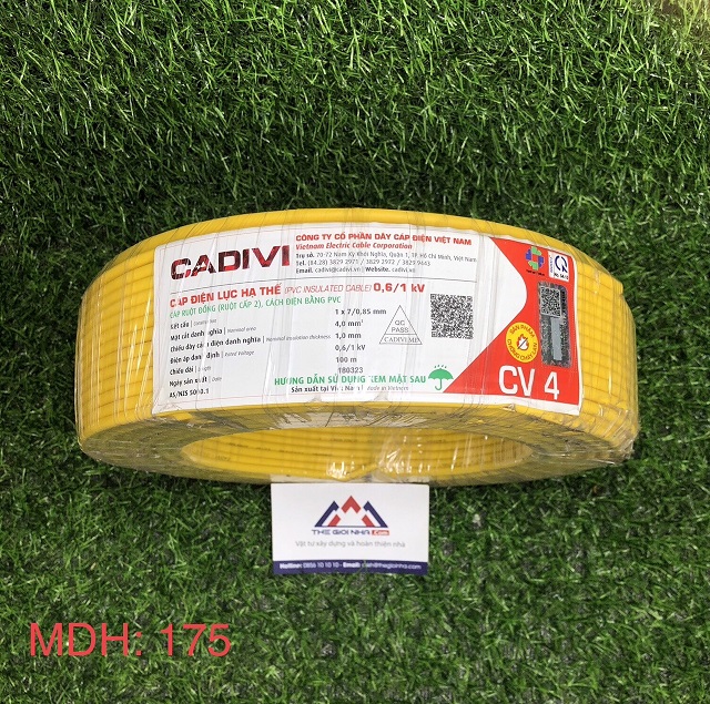 Dây điện đơn CV 4 Cadivi, màu vàng, cuộn 100m