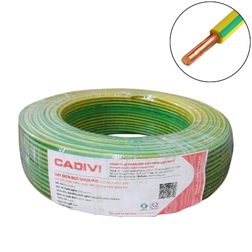 Dây tiếp đất, dây ter Cadivi CV 2.5 màu vàng xanh, cuộn 100m